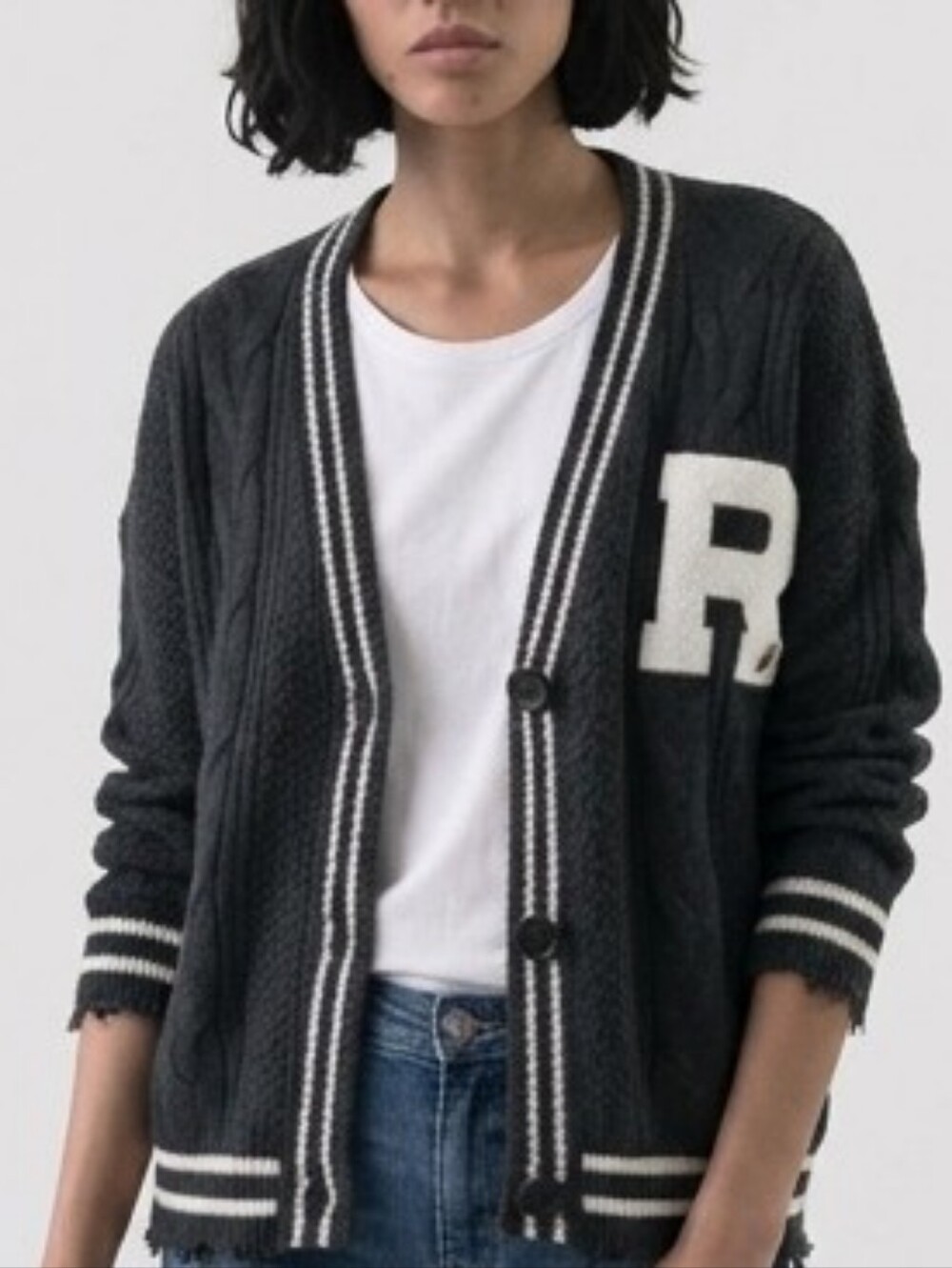 Distressed Oversized Button Down Y2K Long Sleeve Letter Football Sweater